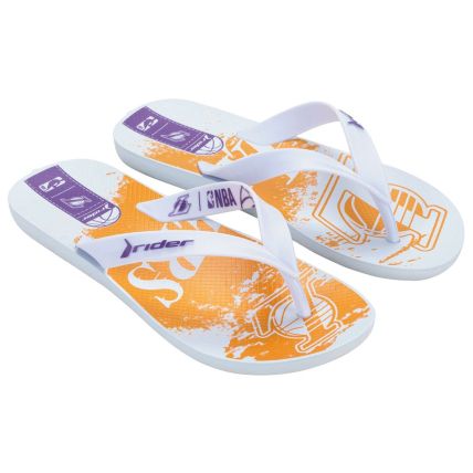 Chinelo Masculino Rider Feel Nba -12378 - Branco/amarelo/roxo - Atacado