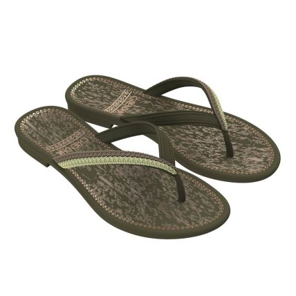 Rasteira Feminina Grendha Cacau Croche - 18542 - Verde Olivia Medio - Atacado