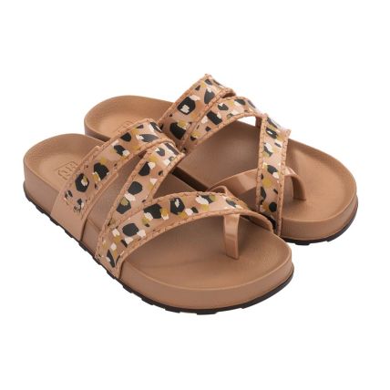 Chinelo Slide Feminino Zaxy Post - 18581. - Bege Escuro Onça - Atacado