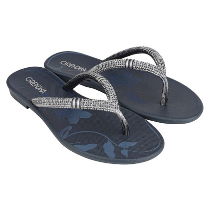 Rasteira Feminina Grendha Cacau Boho - 18592 - Azul Jeans Profundo - Atacado