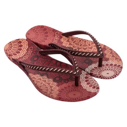 Rasteira Feminina Grendha Uba Tear - 18597 - Bordo Cassis Renda - Atacado