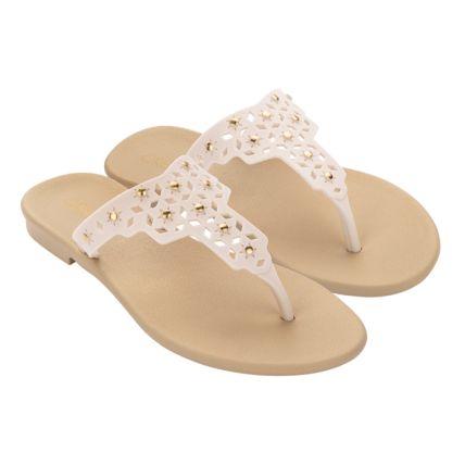 Rasteira Feminina Grendha Cacau Damas - 18598 - Off White Claro/bege (Ag853) - Atacado