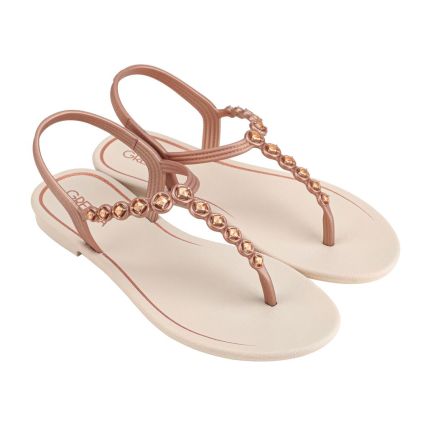 Sandália Feminina Grendha Cacau Preciosa - 18600 - Off White Medio/metalizado Rose - Atacado