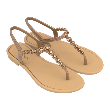 Sandália Feminina Grendha Cacau Preciosa - 18600 - Dourado/bege Mel - Atacado