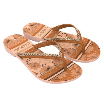 Rasteira Feminina Grendha Mais Acai Plural - 18602 - Laranja Ocre Flor - Atacado