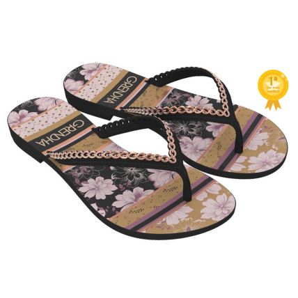 Rasteira Feminina Grendha Mais Acai Plural - 18602 - Preto Floral Rosa - Atacado