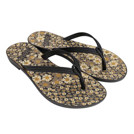 Rasteira Feminina Grendha Mais Açai Frescor - 18603 - Preto/dourado/preto - Atacado