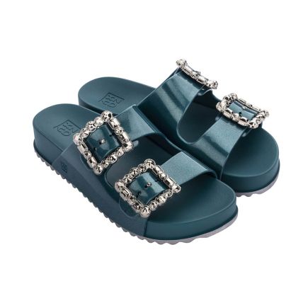 Chinelo Slide Feminino Zaxy Glam Partner - 18605 - Azul Jade Escuro - Atacado