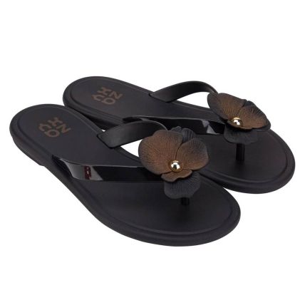 Rasteira Feminina Zaxy Florescer - 18613 - Preto - Atacado