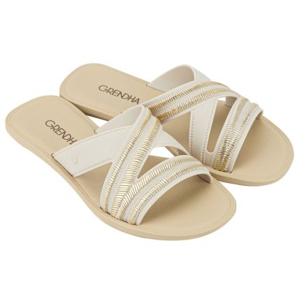 Chinelo Slide Feminino Grendha Buriti Rafia - 18707 - Off White/bege - Atacado