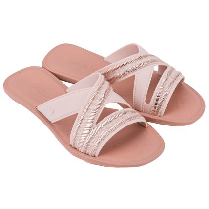 Chinelo Slide Feminino Grendha Buriti Rafia - 18707 - Nude Claro/nude Medio - Atacado