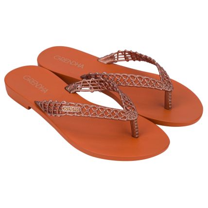 Rasteira Feminina Grendha Mais Açaí Artesanal - 18814 - Laranja Ocre/bronze - Atacado
