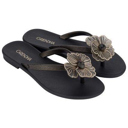 Rasteira Feminina Grendha Cacau Flor - 18842 - Preto - Atacado