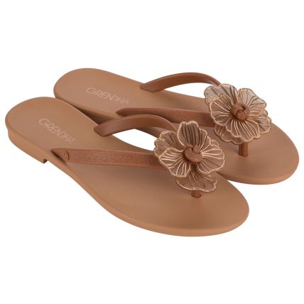 Rasteira Feminina Grendha Cacau Flor - 18842 - Marrom Cacau - atacado