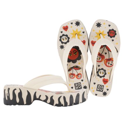Tamanco Feminino Zaxy Ginga Print - 18884 - Off White Claro - Atacado