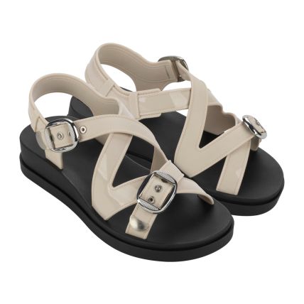 Sandalia Feminina Zaxy West - 18923 - Off White Claro/preto - Atacado