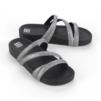 Tamanco Feminino Zaxy Glitter - 18956 - Preto/prata - Atacado