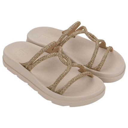 Chinelo Feminino Zaxy Bright - 19170 - Dourado/off White - Atacado