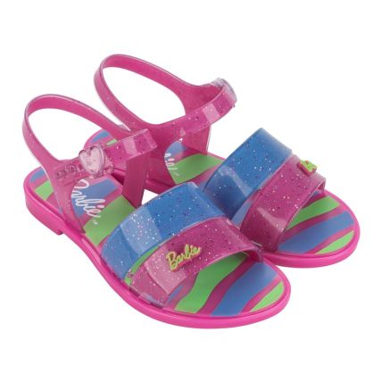 Sandalia Infantil Barbie Rainbow - 23027 - Rosa/azul/verde - Atacado