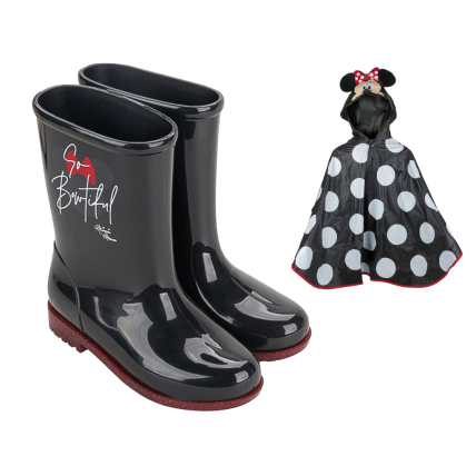 Galocha Infantil Minnie Rain Fun - 23083 - Preto/vermelho Glitter - Atacado