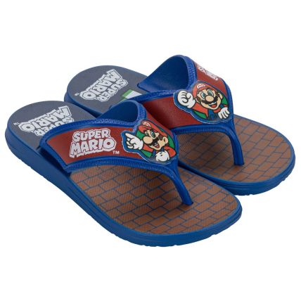 Chinelo Infantil Super Mario Star - 23153 - Azul/vermelho/marrom - Atacado