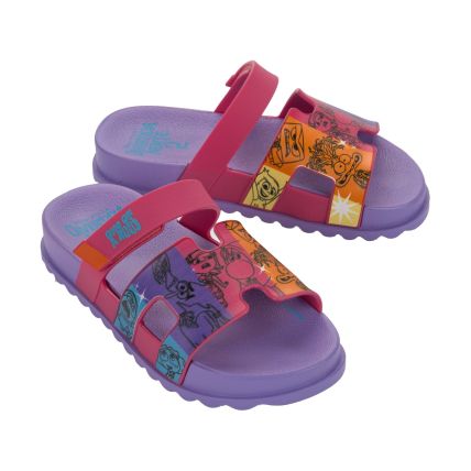 Chinelo Slide Infantil Disney Glam - 23296 - Lilas/rosa/laranja - Atacado