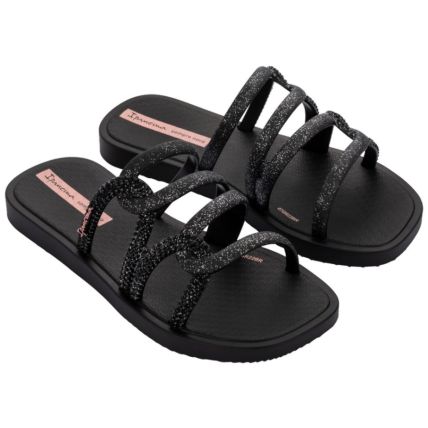 Chinelo Slide Infantil Ipanema Solar Mais - 26982 - Preto/preto Glitter - Atacado