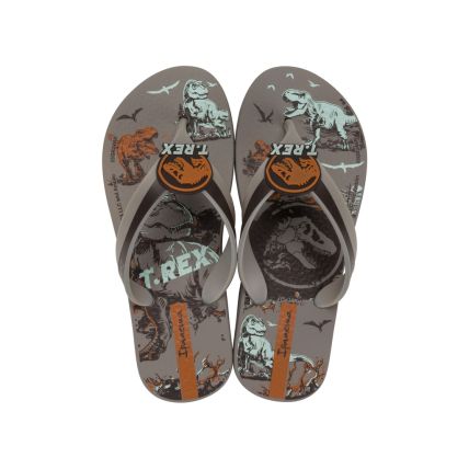 Chinelo Infantil Ipanema Jurassic T-rex - 27207 - Cinza/laranja/verde - Atacado