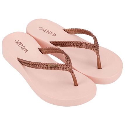 Tamanco Feminino Grendha Comfort Plat - 83426 - Terroso Claro/Metalizado - Atacado
