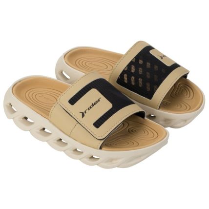 Chinelo Slide Masculino Rider R Power - 12444 - Bege/preto - Atacado