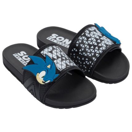 Chinelo Slide Infantil Sonic Adventure  De Gasp - 23425 - Preto/branco/azul - Atacado