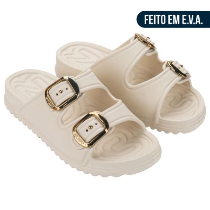 Chinelo Slide Feminino Zaxy Partner Air - 19416 - Off White Medio - Atacado