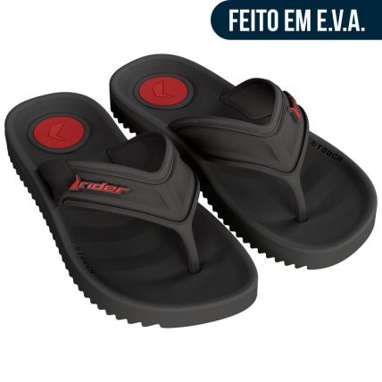 Chinelo Slide Masculino Rider Trace - 12608 - Preto/preto/vermelho - Atacado