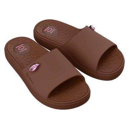 Chinelo Slide Feminino Ipanema Pluma Boca Rosa - 27606 - Marrom/rosa - Atacado