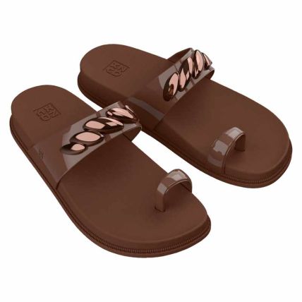 Chinelo Slide Feminino Zaxy Style - 19477 - Marrom Cacau Medio - Atacado