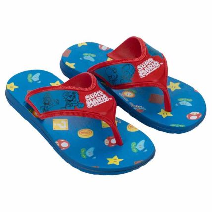 Chinelo Slide Infantil Super Mario Power Up - 23485 - Azul/vermelho - Atacado