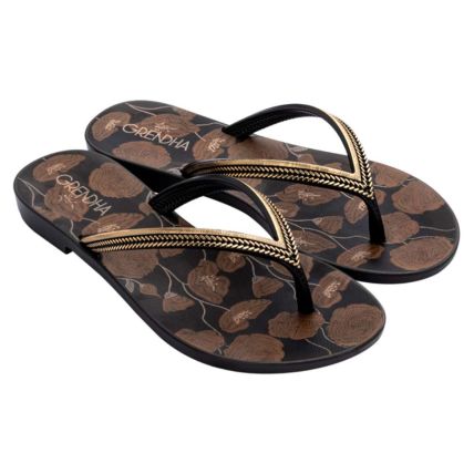 Chinelo Feminino Grendha Mais Acai Energia -18060 - Preto Floral - Atacado