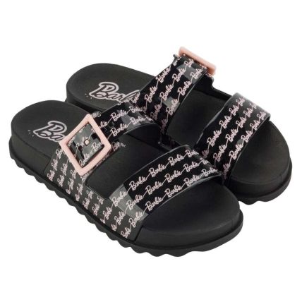 Chinelo Slide Infantil Barbie Logomania -22899 - Preto/Rosa - Atacado