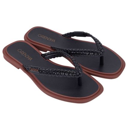 Rasteira Feminina Grendha Caju Gaia - 18703 - Preto/marrom Cacau - Atacado