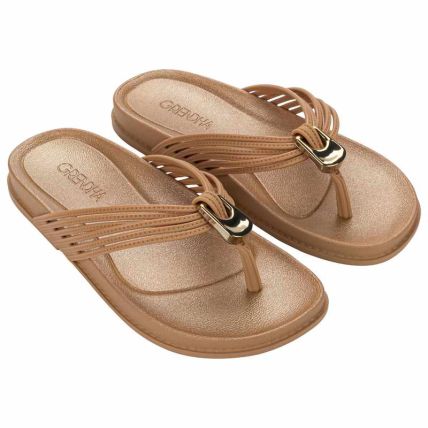 Rasteira Feminino Grendha Alma - 19401 - Bege Mel Dourado - Atacado