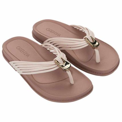 Rasteira Feminino Grendha Alma - 19401 - Off White/marrom - Atacado