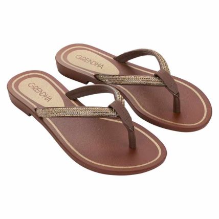 Rasteira Feminino Grendha Brilho - 19290 - Marrom Urso - Atacado