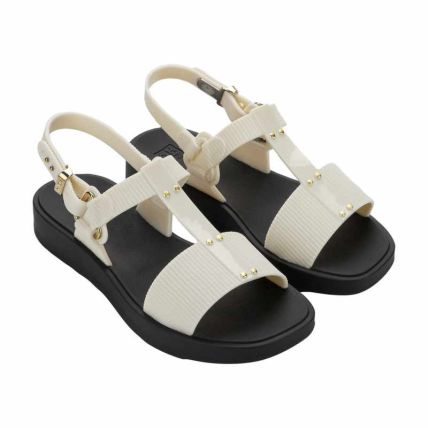 Sandalia Feminina Zaxy Look - 19414 - Off White Claro/preto - Atacado